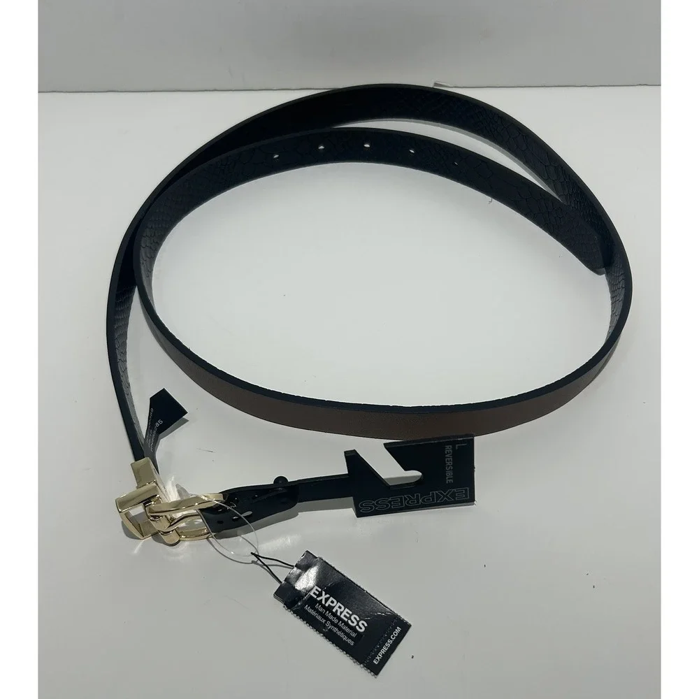 EXPRESS Black Croco-Embossed Faux Leather Belt Reversible Brown Womens L